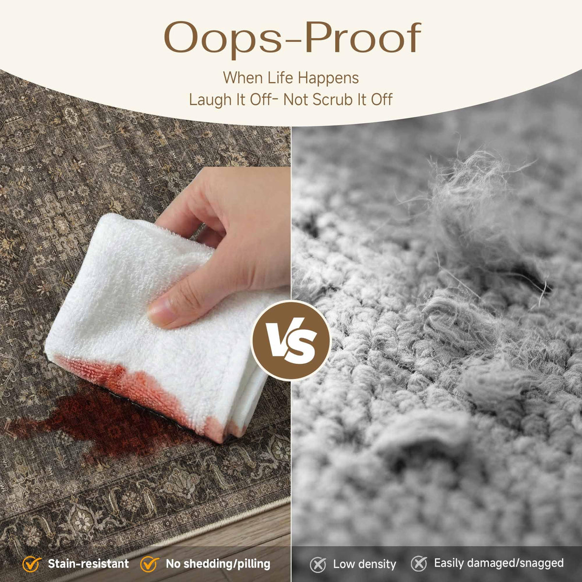 WondRg sponge backing non-slip keeps the rug in place.