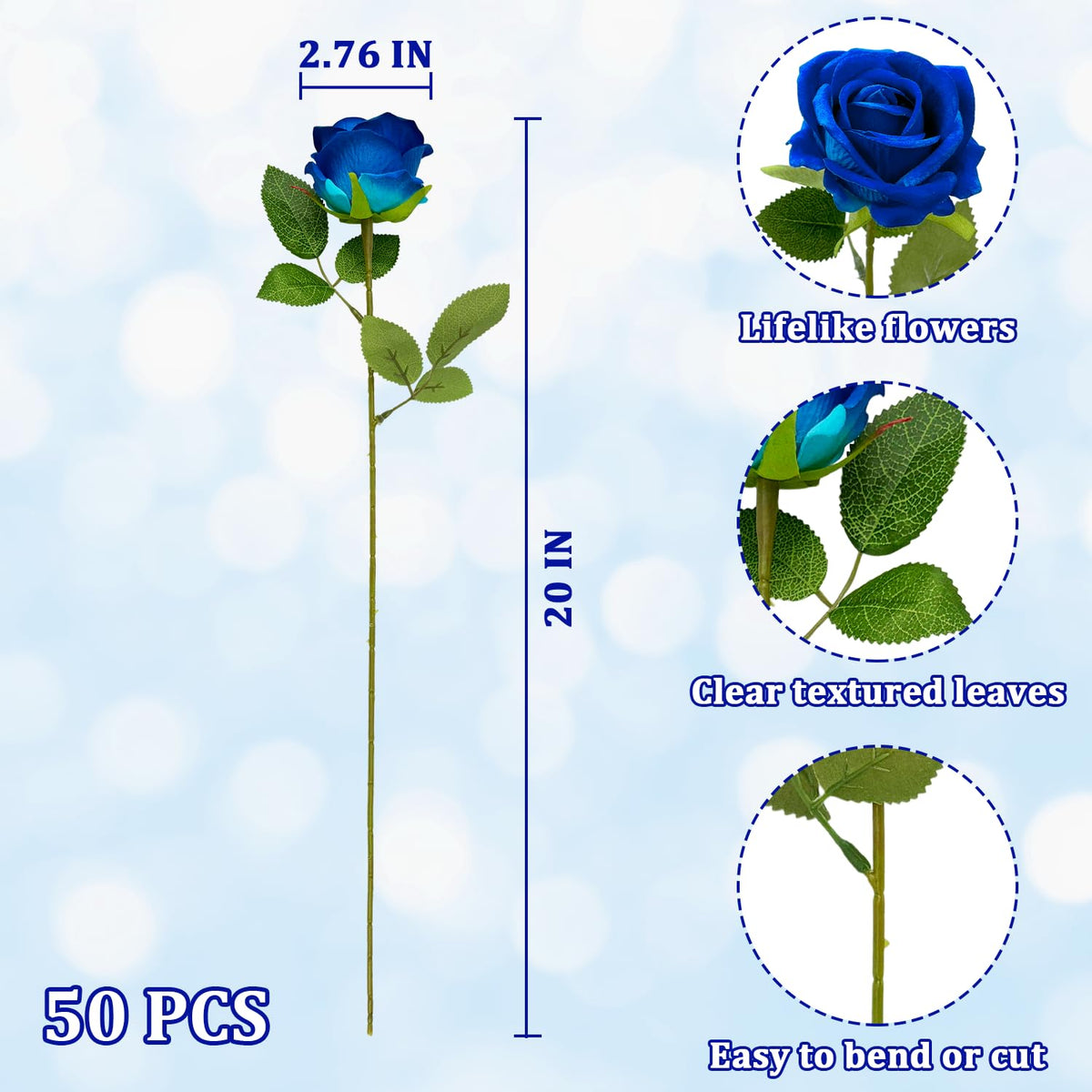 Wondrus long-stem silk rose with metal wires for bendable arrangements