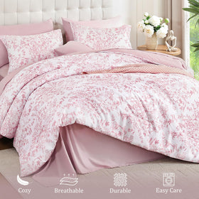 Front view of eight-piece WONGS BEDDING bed-in-a-bag ensemble