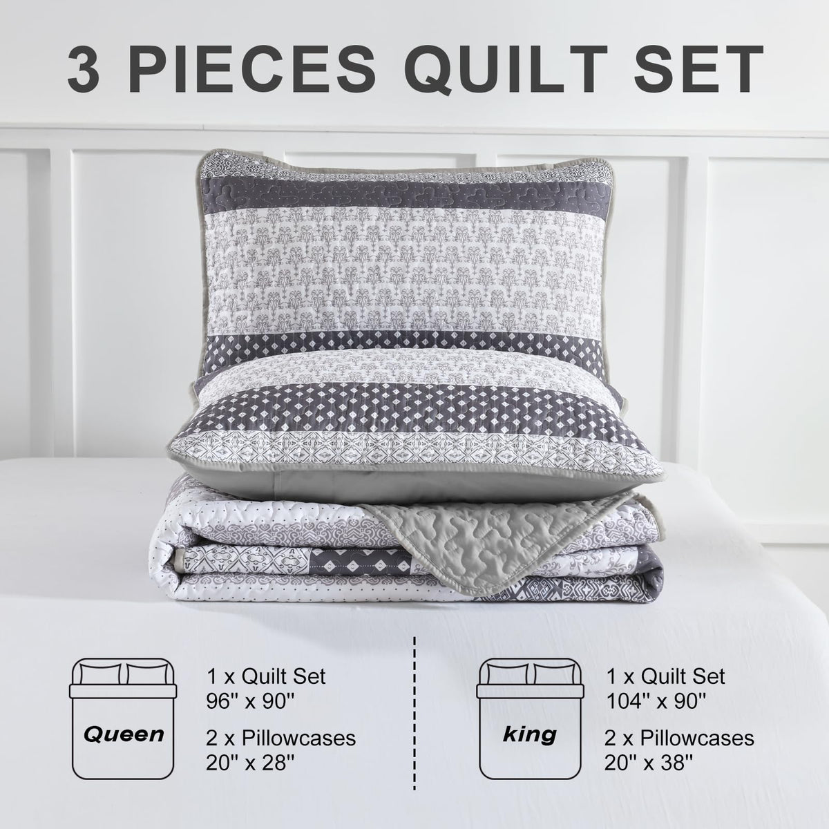 WONGS BEDDING styled bedroom scene featuring grey tones and boho stripe vibe.