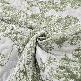 WONGS BEDDING lifestyle bedroom scene with sage quilt and cozy ambiance