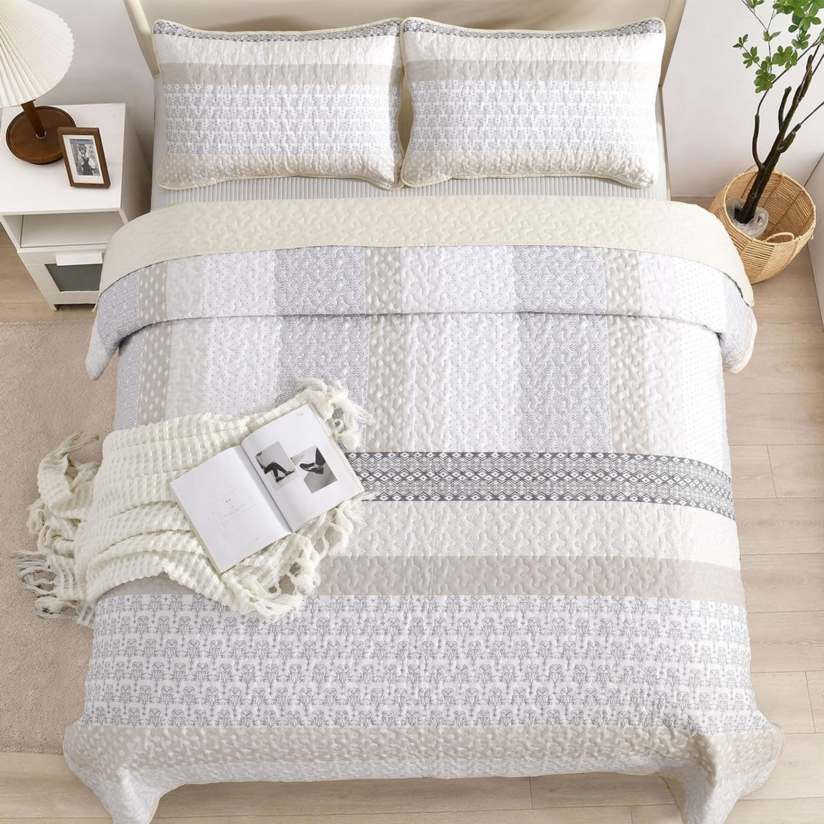 WONGS BEDDING beige quilt reversible design for quick style change