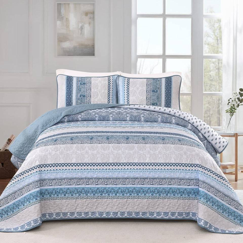 WONGS BEDDING blue boho quilt queen 96x90 offers soft, breathable comfort.