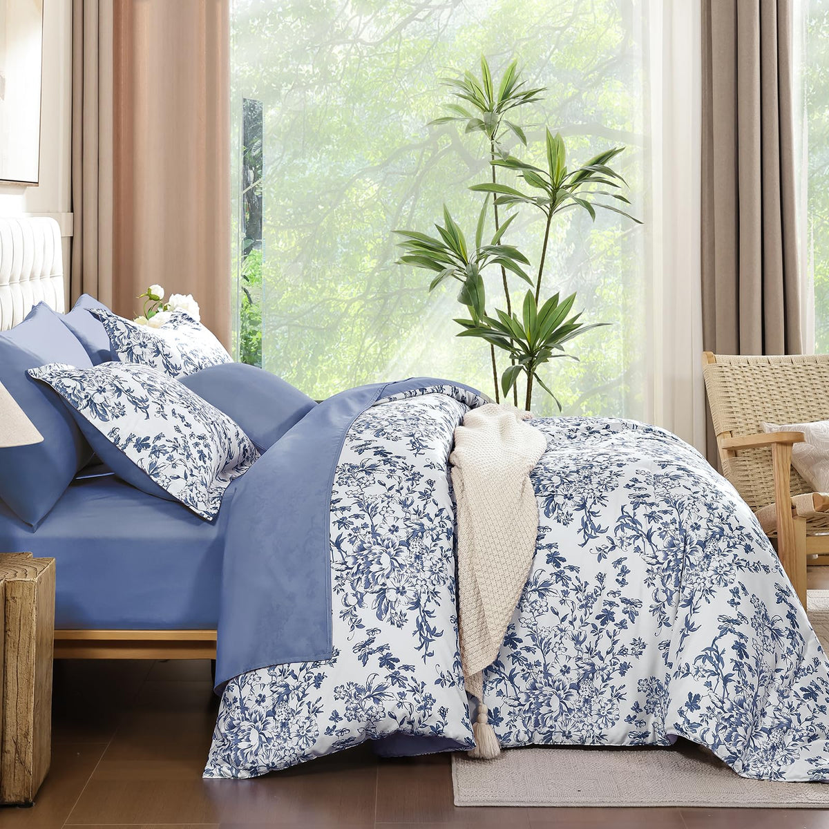 WONGS BEDDING blue floral bed in a bag stitching detail durability.