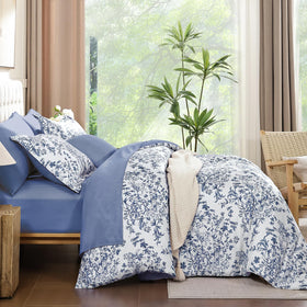 WONGS BEDDING blue floral bed in a bag stitching detail durability.