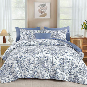 WONGS BEDDING blue floral king comforter with soft microfiber for year round comfort.