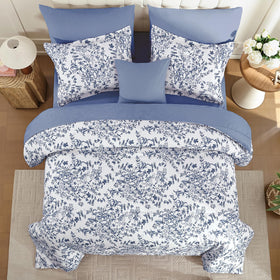 WONGS BEDDING blue floral flat sheet sized 102 by 108 inches.
