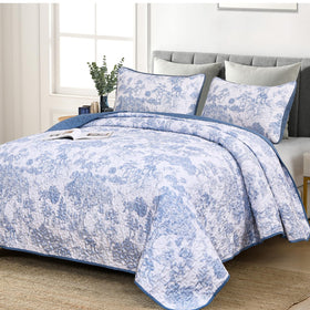 WONGS BEDDING blue quilt set queen size with botanical pattern for year-round comfort