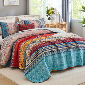 WONGS BEDDING bohemian quilt pattern stitching closeup highlights detailed embroidery