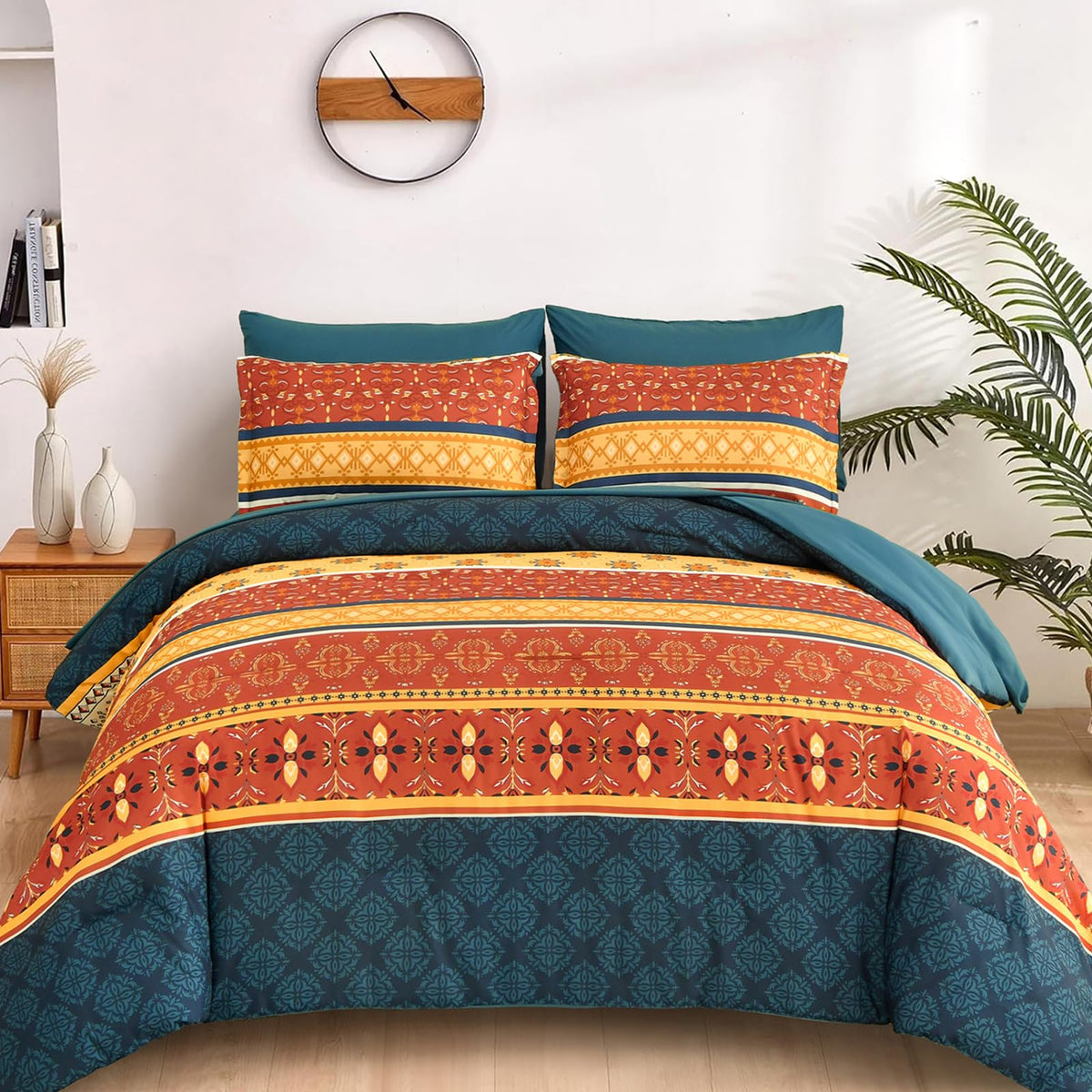 WONGS BEDDING boho comforter set on a queen bed for cohesive style.