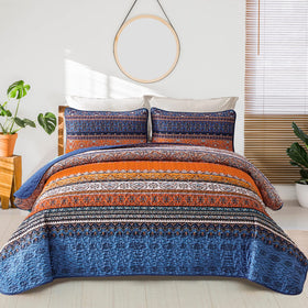 WONGS BEDDING boho fall queen quilt folded, showcasing soft microfiber comfort.