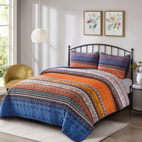 WONGS BEDDING boho fall queen quilt pattern closeup highlighting vivid colors.