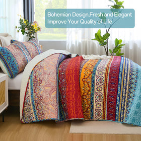 WONGS BEDDING boho-striped bedspread on bed - lightweight yet warm for all seasons