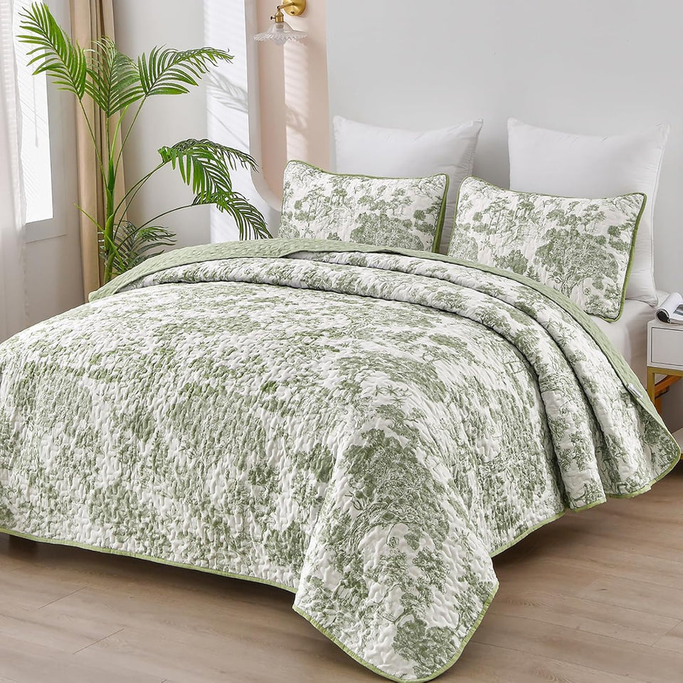 WONGS BEDDING botanical quilt king full view shows versatile all-season design