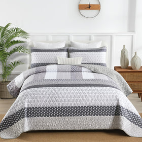 WONGS BEDDING boho stripe reversible quilt showcases two looks in one cozy design.