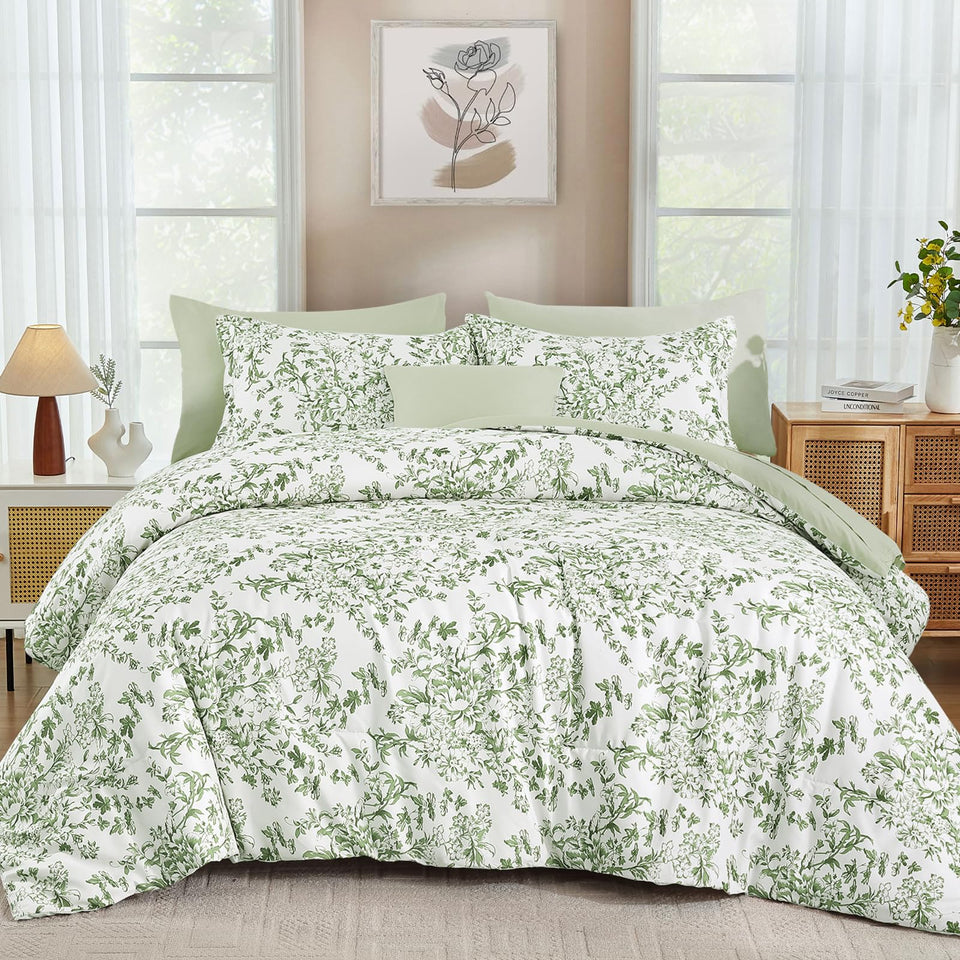 WONGS BEDDING king comforter in sage green floral for year-round comfort