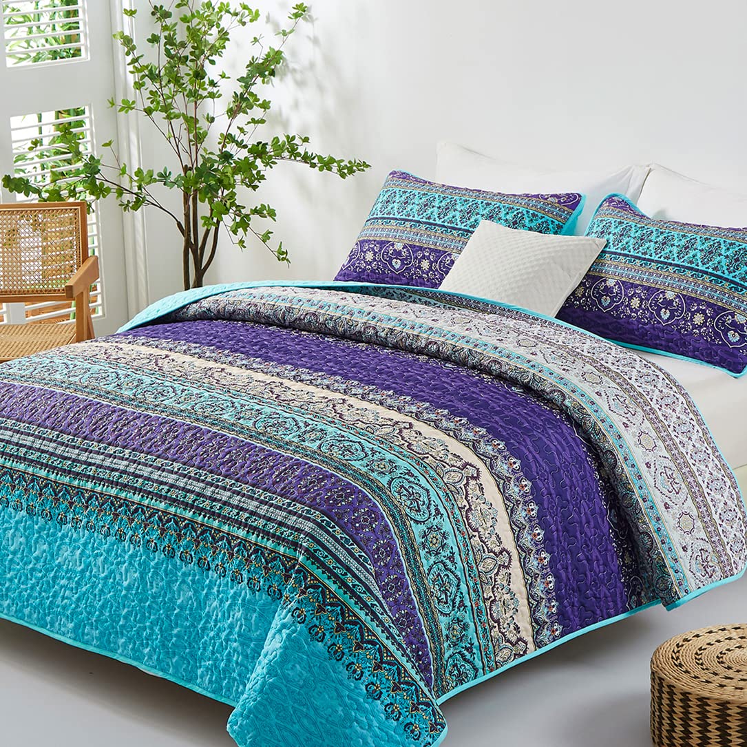 WONGS BEDDING boho quilt close-up shows meticulous stitching and durable texture.