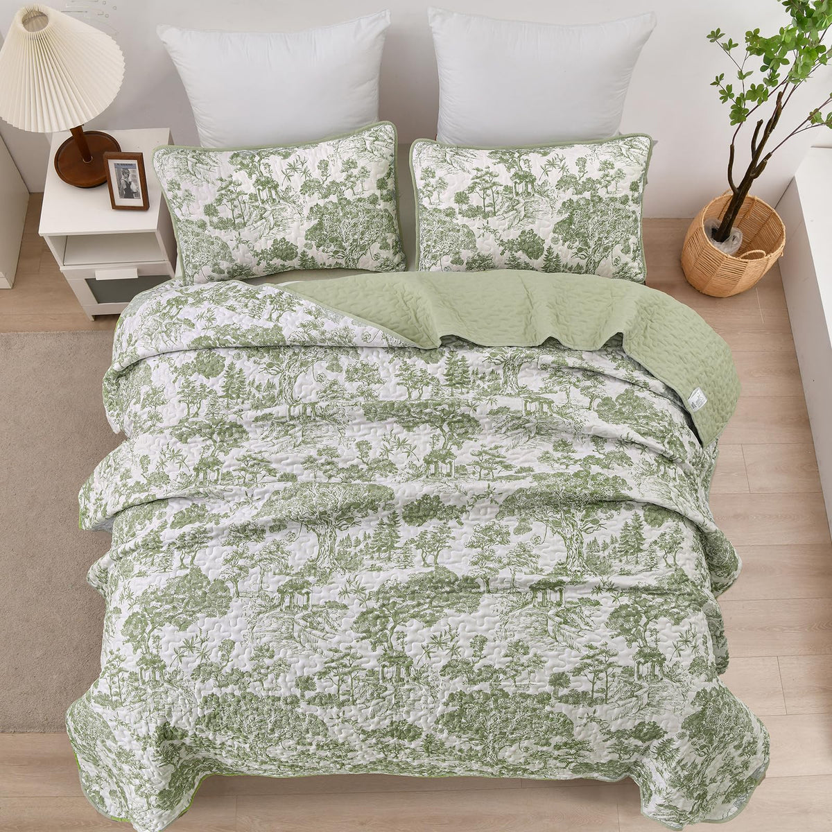 WONGS BEDDING reversible sage green side for versatile styling.