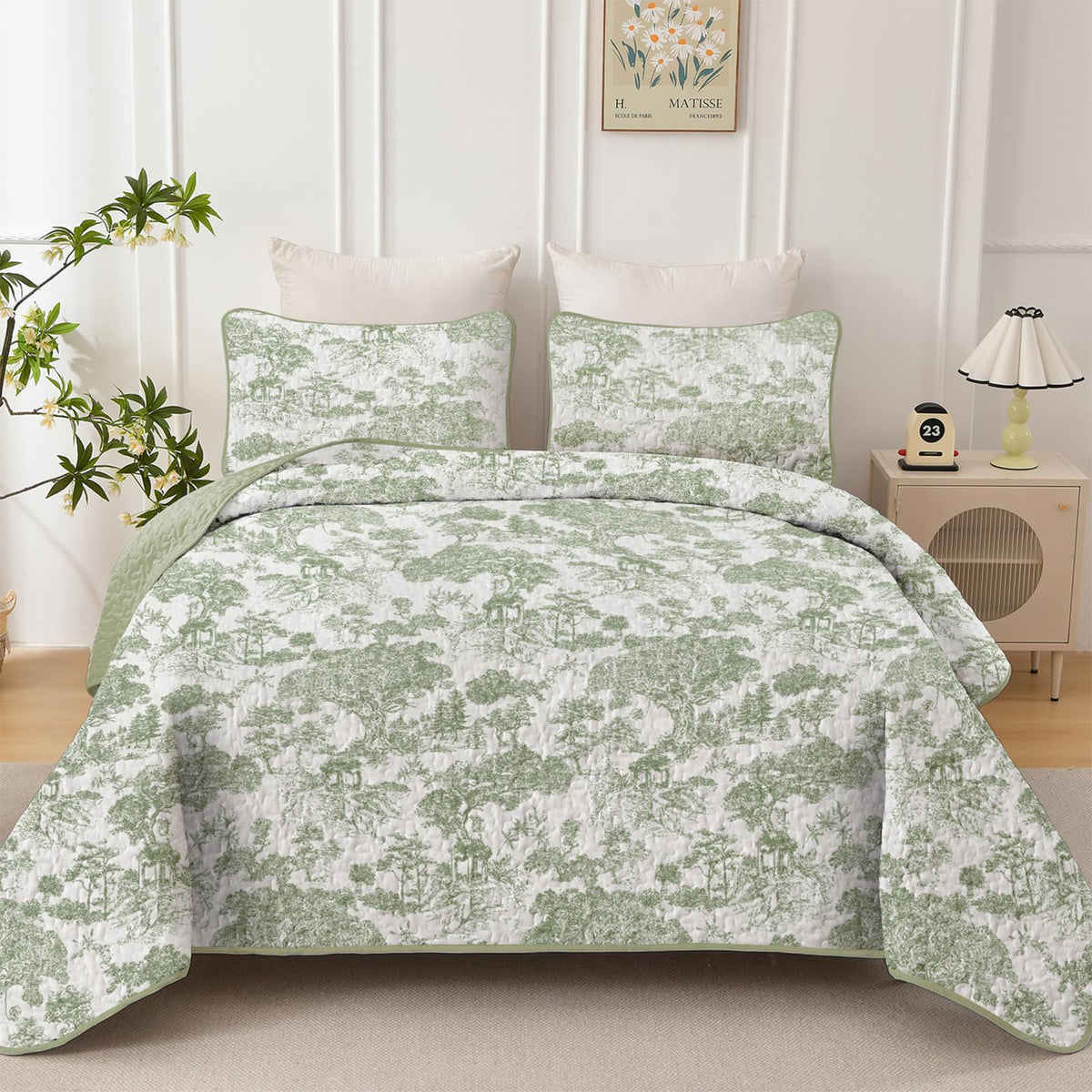WONGS BEDDING close-up of toile floral pattern highlights vintage botanical details.
