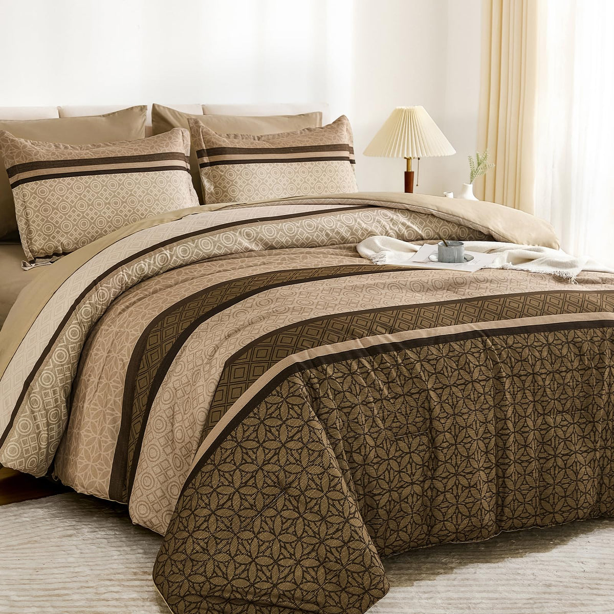WONGS BEDDING queen bed-in-a-bag contents arranged for easy setup