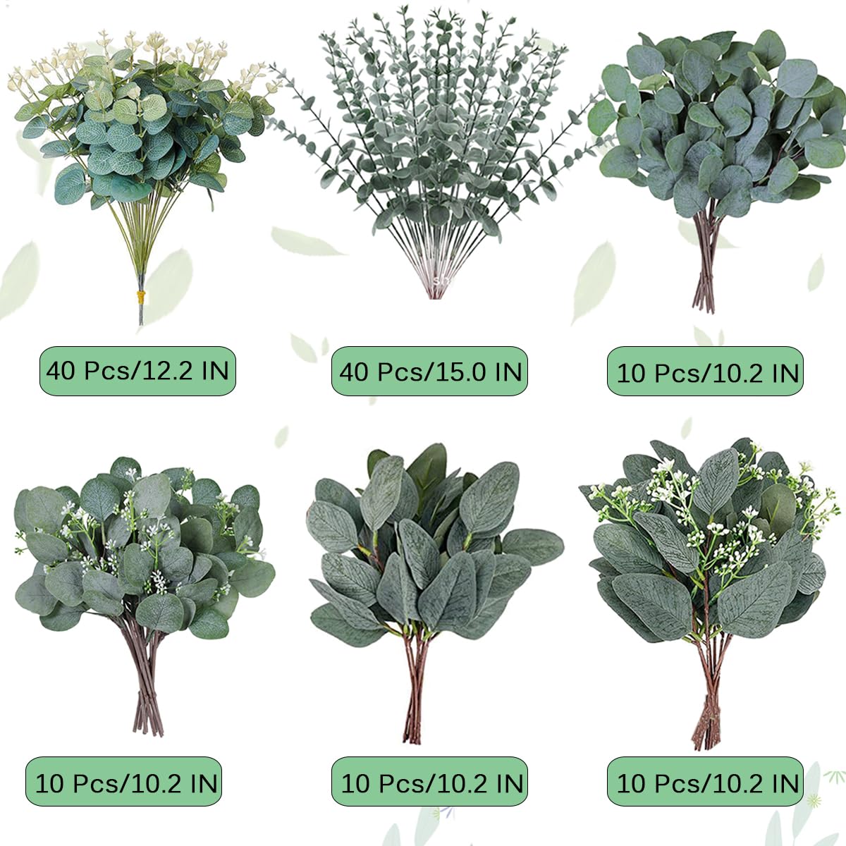 WONICE artificial eucalyptus stems with durable iron wire for easy shaping.