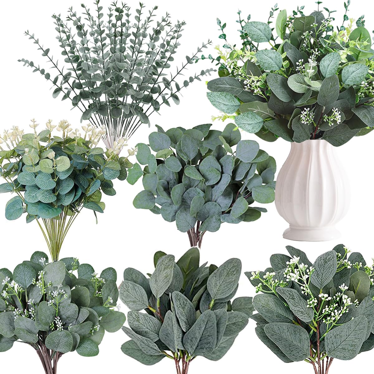 WONICE mixed eucalyptus stems close-up for versatile decor ideas.