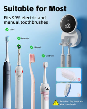 WONICO three interchangeable holders fit most electric, manual, and kids' brushes.
