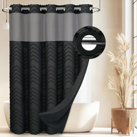 WONICY No Hook Shower Curtain with Snap-in Liner enables quick, tool-free hanging.
