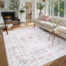 Wonnitar Floral Bow Print 8x10 rug with pink bow motif for soft bedroom decor.