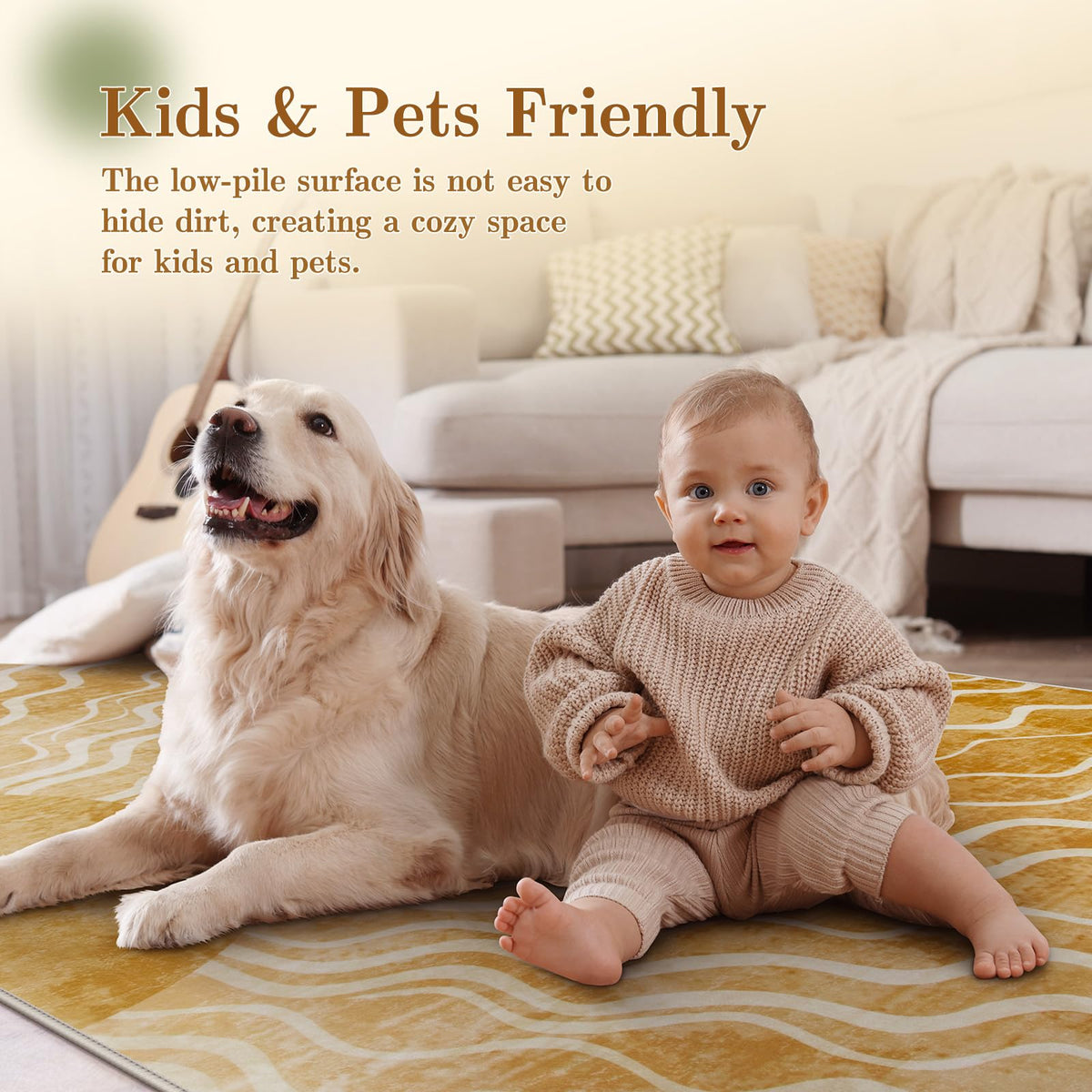 Wonnitar machine-washable rug, easy cleanup after spills and messes.