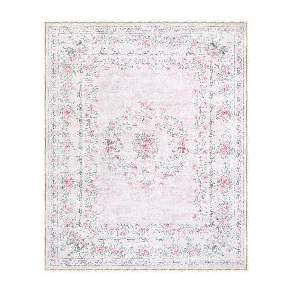 Wonnitar pink floral rug close-up shows velvet texture and cozy feel.