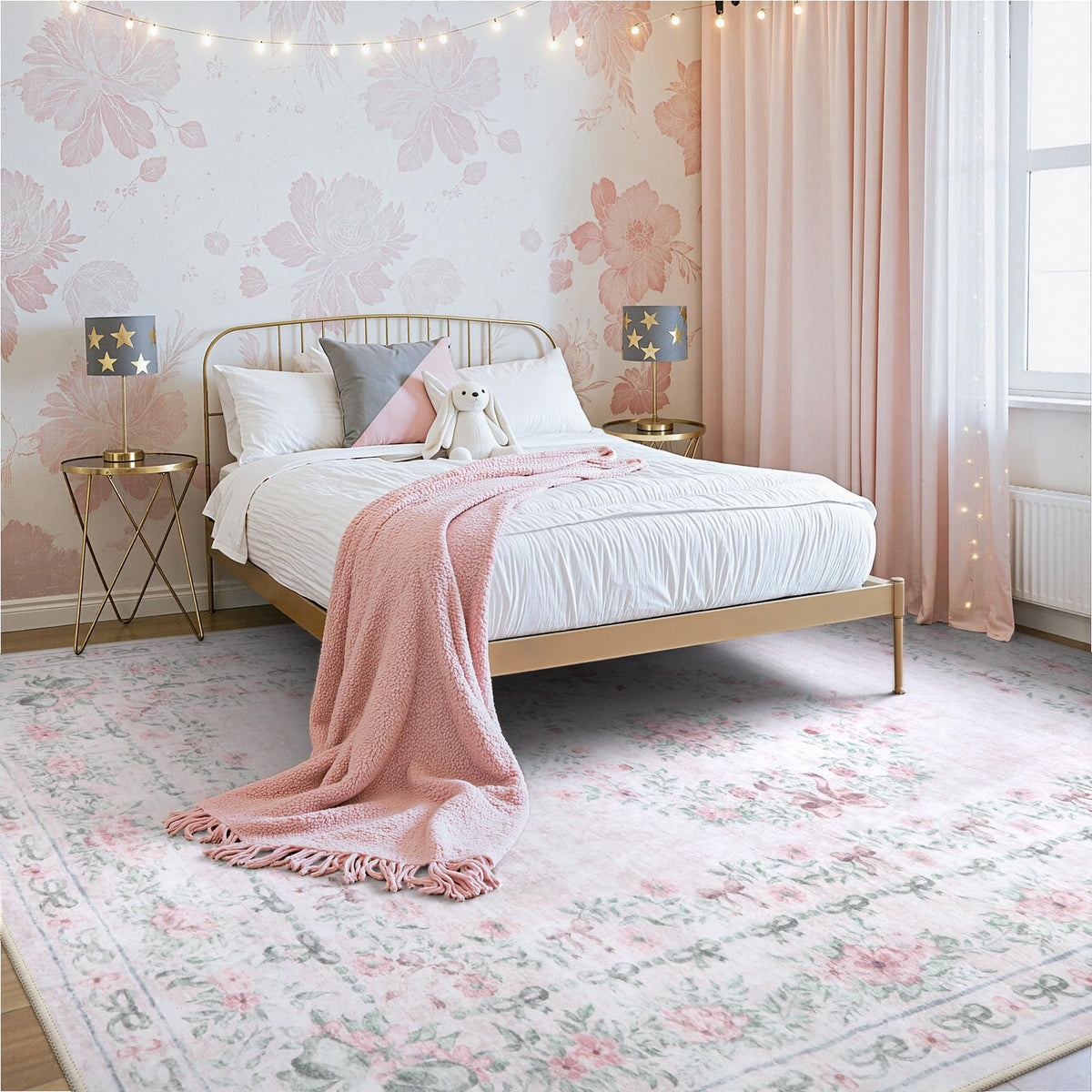 Wonnitar floral bow print rug adds springtime charm to space.