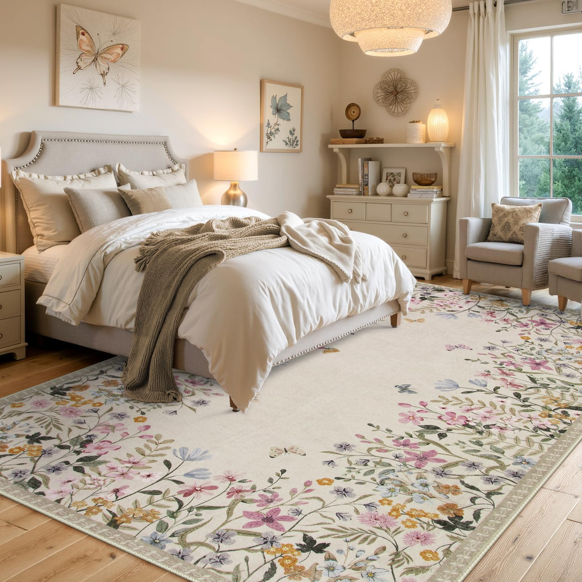 Wonnitar beige 5x7 rug suitable for entryways and dorm rooms
