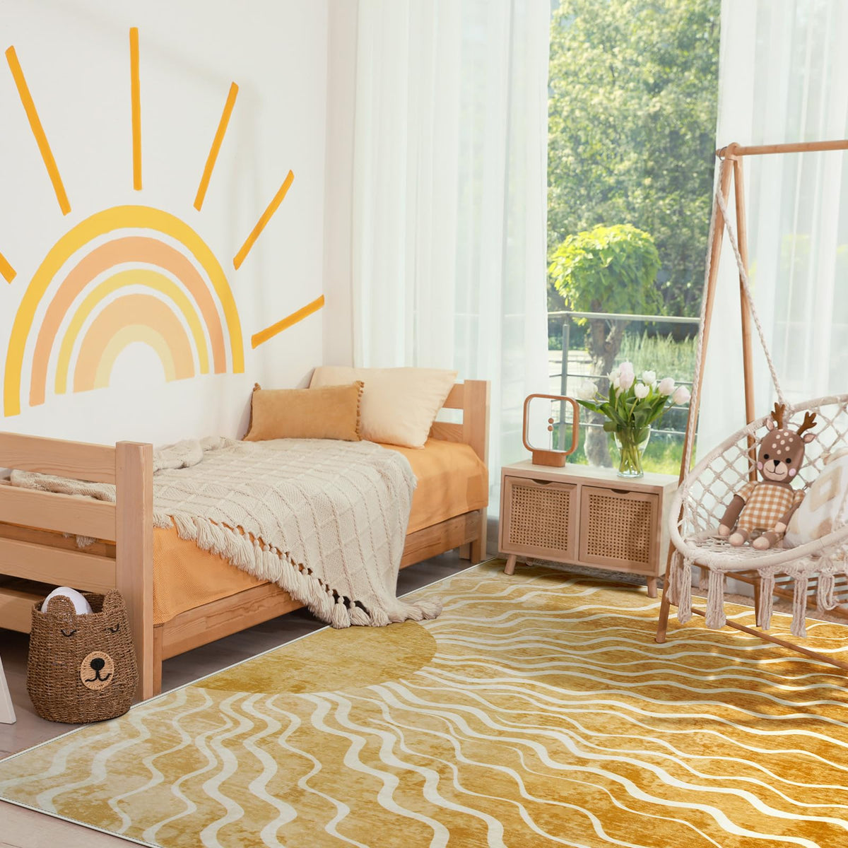 Wonnitar yellow-bedroom rug, sunny vibes for playrooms and reading nooks.