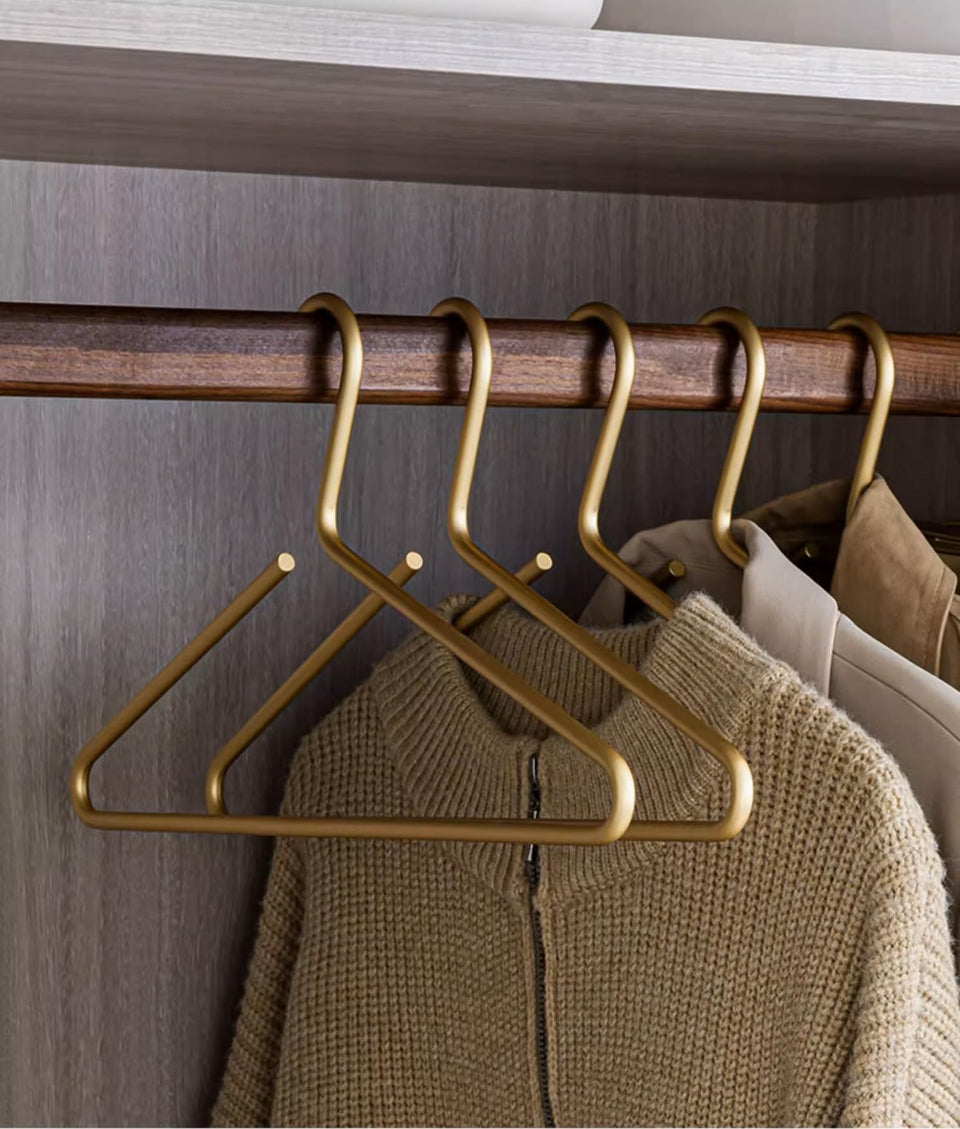 WONQEXZ premium matte gold hanger close-up showing durable aluminum construction.