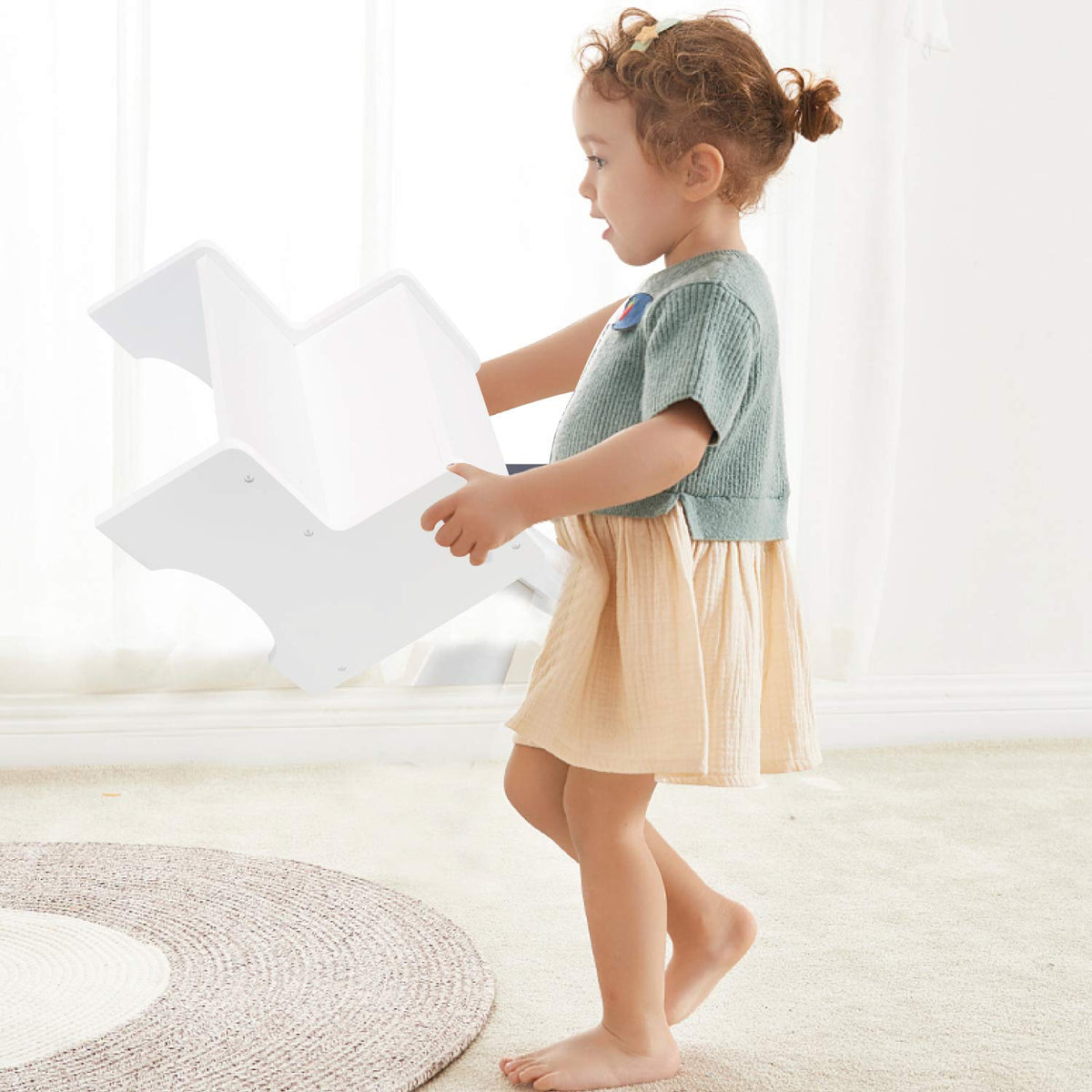 WOOD CITY step stool handles for easy transport by child