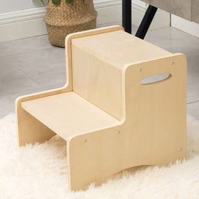 WOOD CITY toddler step stool, front view, compact natural birch finish for easy reach.