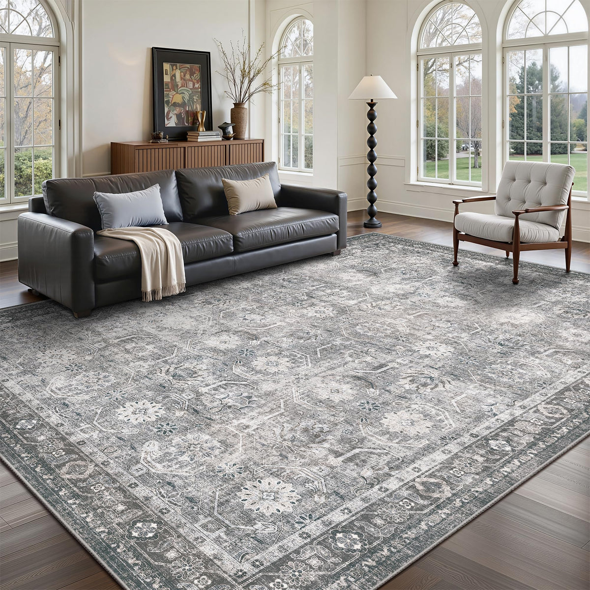 Woodbruy 8x10 area rug showing soft, non-slip backing for high-traffic areas