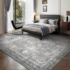 Woodbruy distressed grey rug close-up highlighting plush texture
