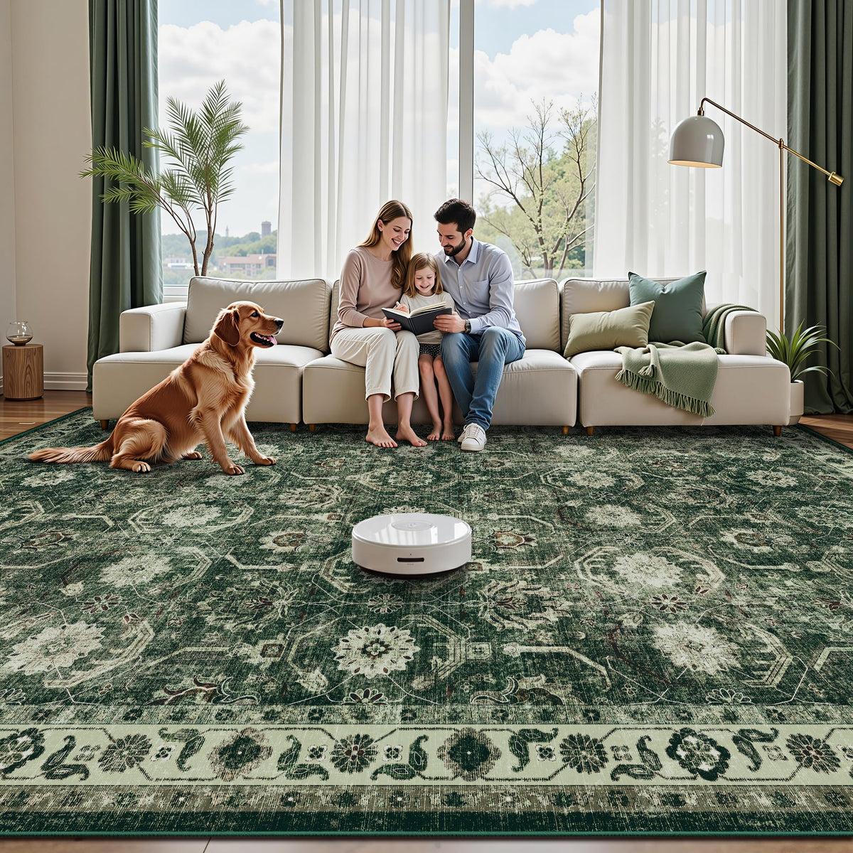 Woodbruy sage green 5x7 rug defines dining space with warmth