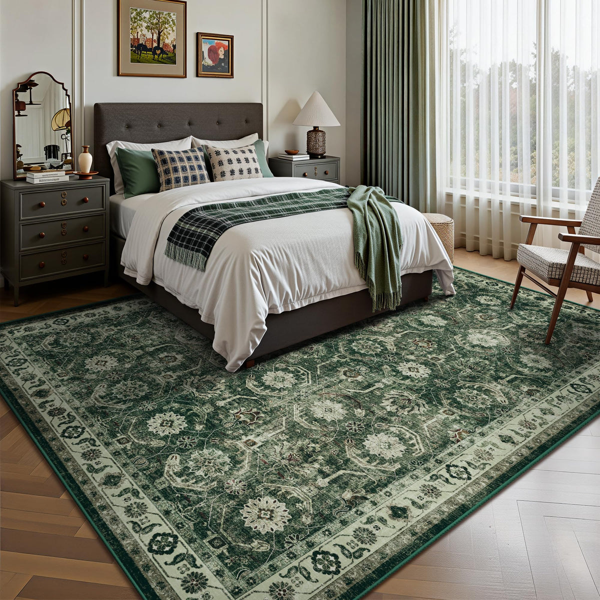 Woodbruy sage green 5x7 rug with non-slip backing stays in place