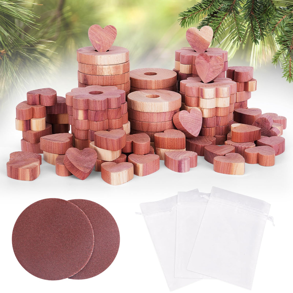 Woodever cedar blocks on a closet shelf providing natural fragrance and moisture control.