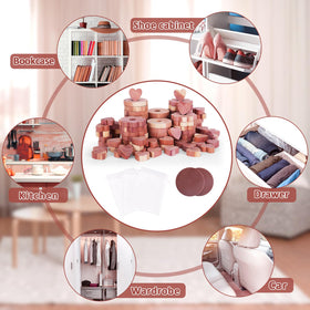 Woodever sachets shown with cedar blocks for organized wardrobe protection.