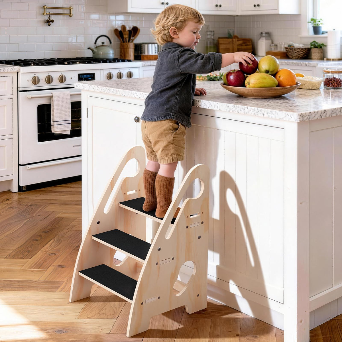Woodever toddler step stool with sturdy frame ready for quick assembly and strong support