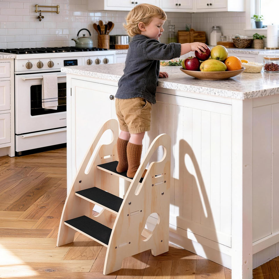 Woodever toddler step stool with sturdy frame ready for quick assembly and strong support