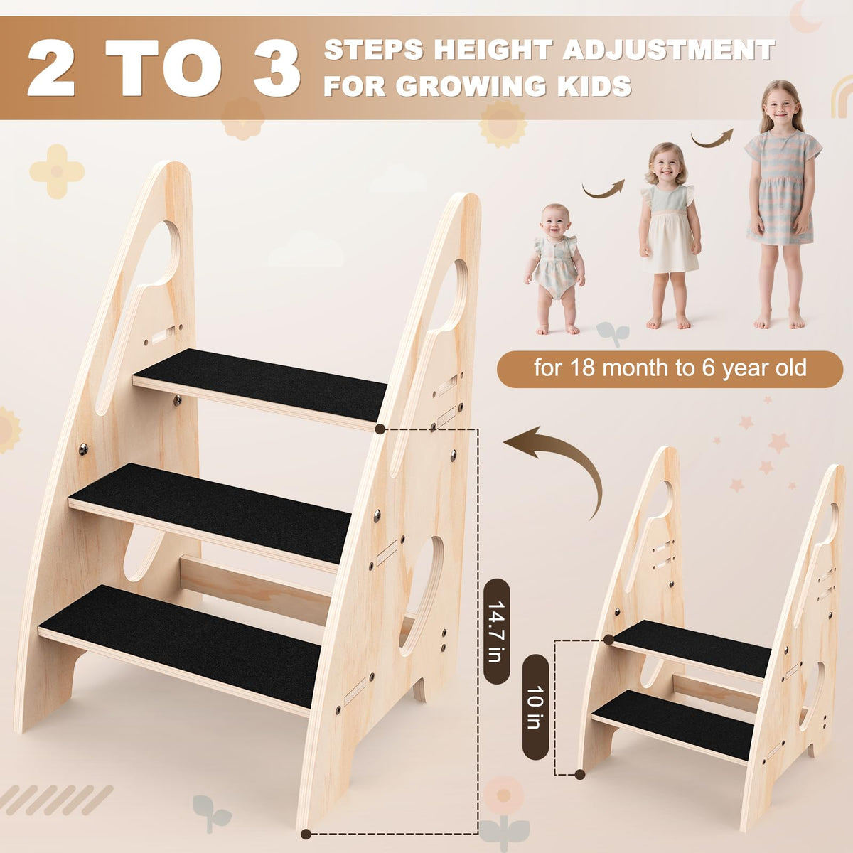 Woodever stool helps kids reach the bathroom sink for handwashing