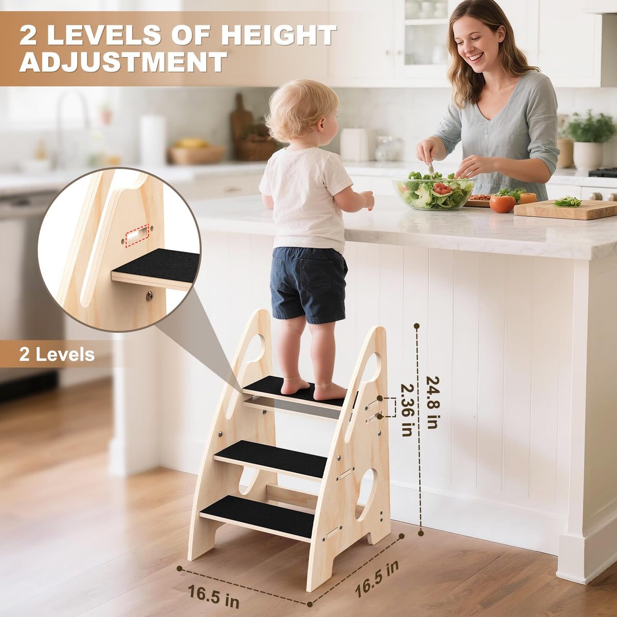 Woodever step stool with handles offers secure grip for confident climbing