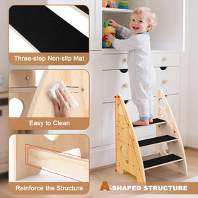 Woodever stool features triple non-slip mats for safer use on floors