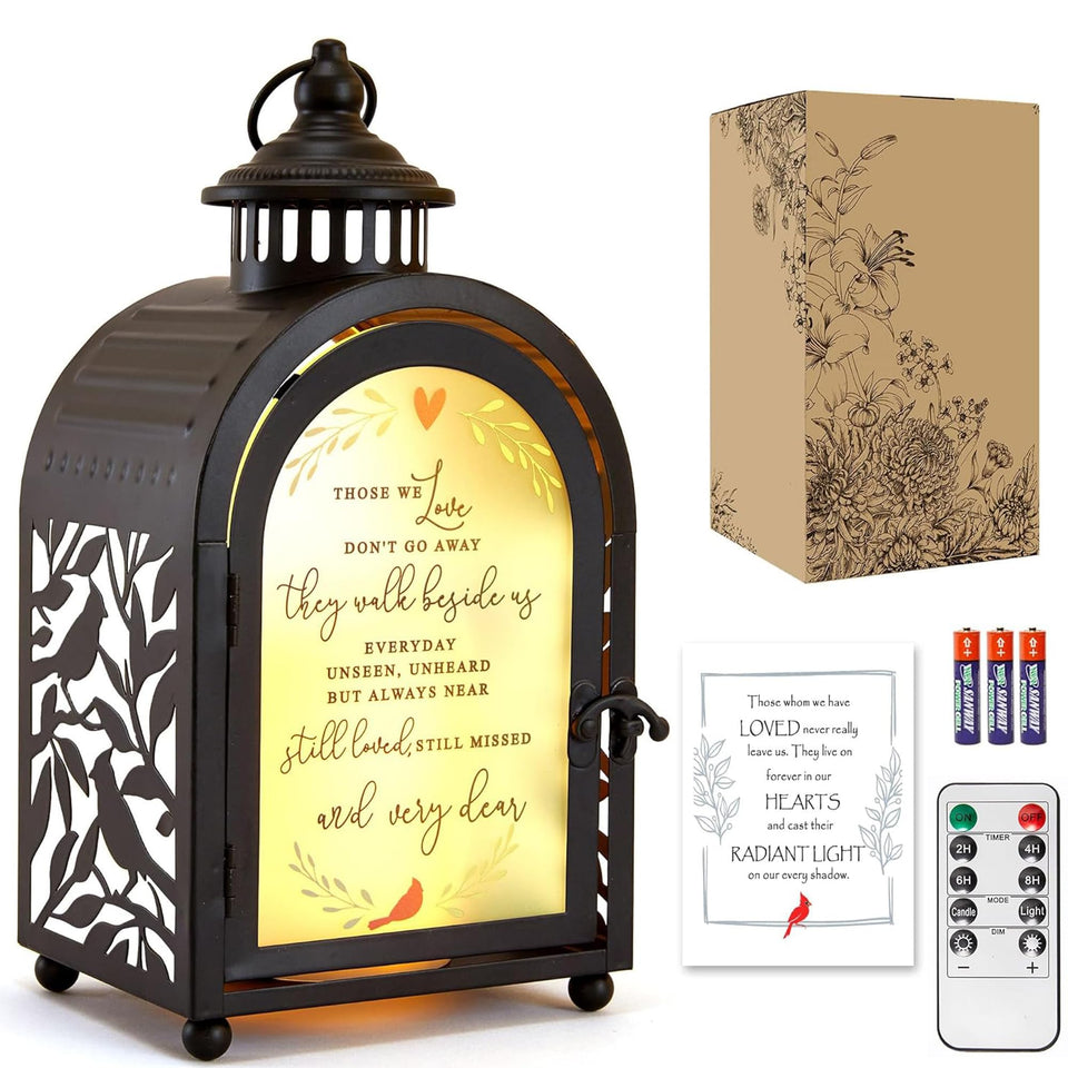 WOODEXPE Sympathy Lantern front view showing warm glow for remembrance
