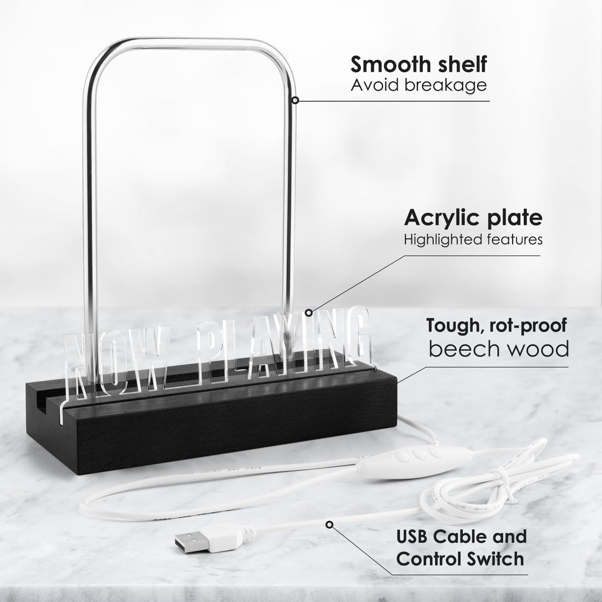 Woodoulogy Now Playing wood base with stainless steel frame